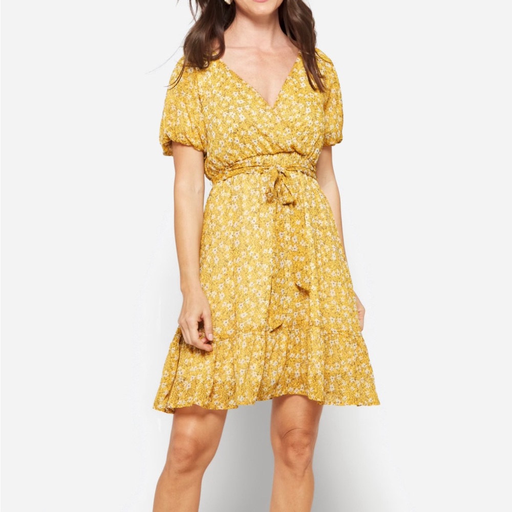 Yellow Faux Wrap Dress